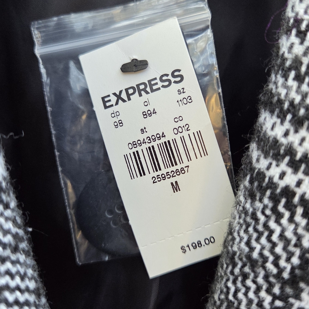 Express Plaid Houndstooth Long Winter Car Coat Size Madium Classy Feminine - Picture 5 of 9